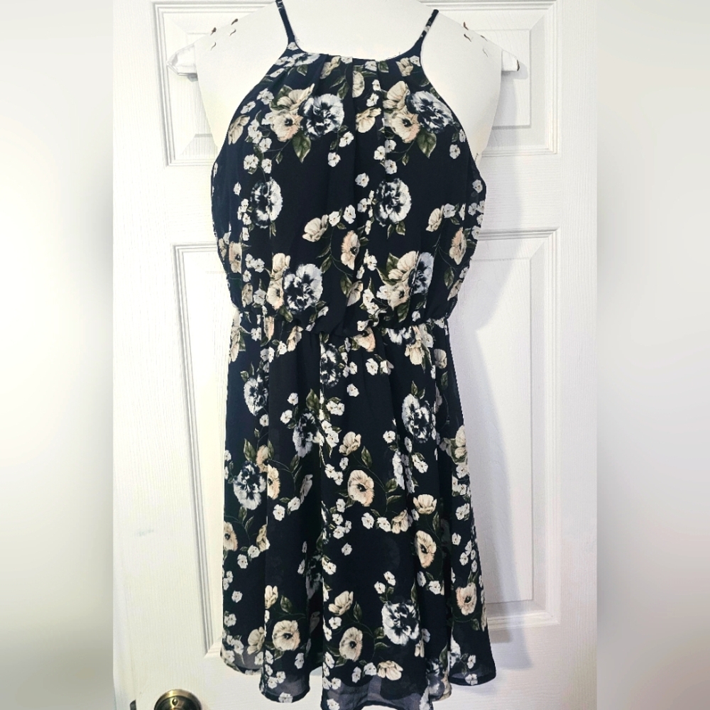 Floral Navy Blue and White Women's Dress